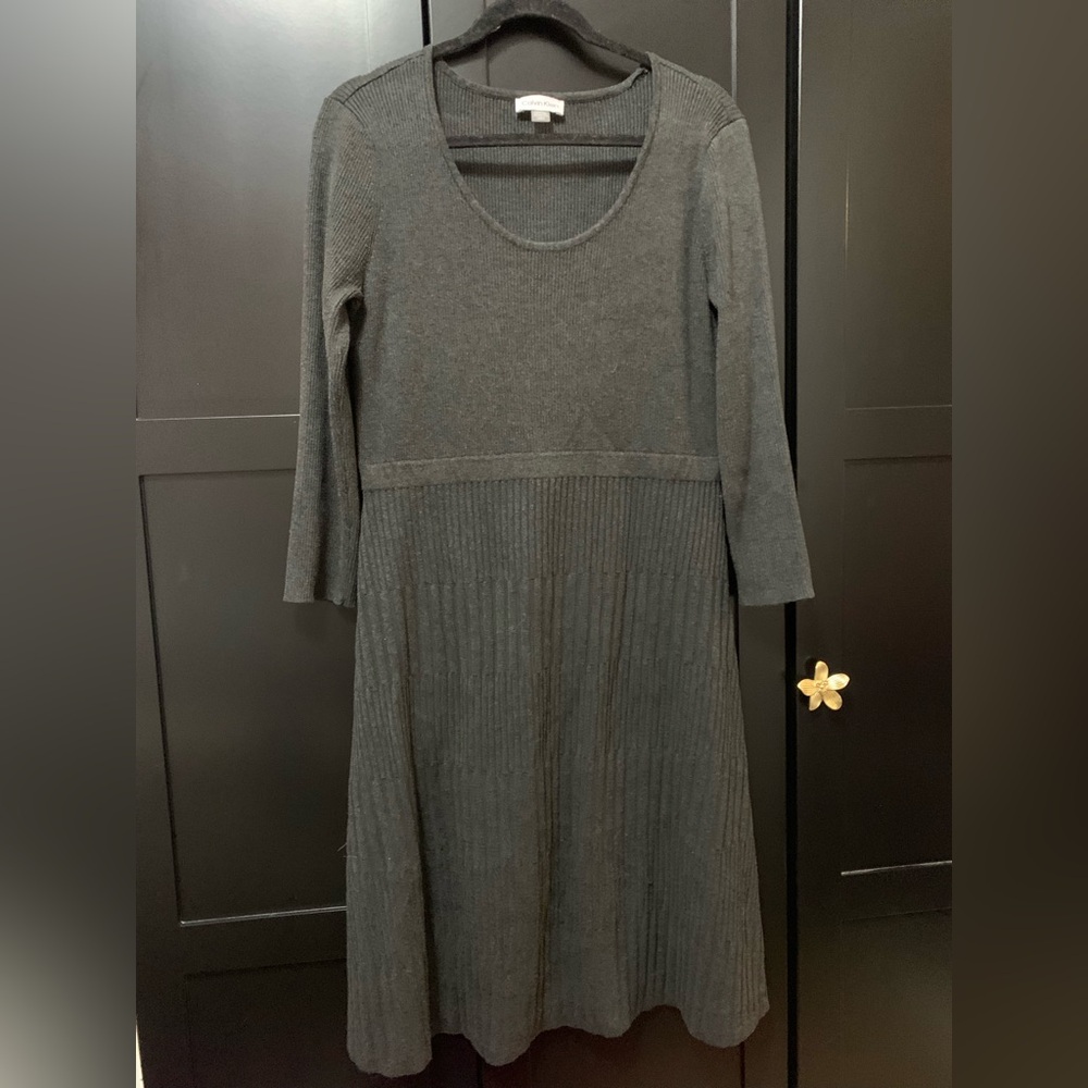Calvin Klein Charcoal Long Sleeve Dress size Large Sweater dress cozy comfy